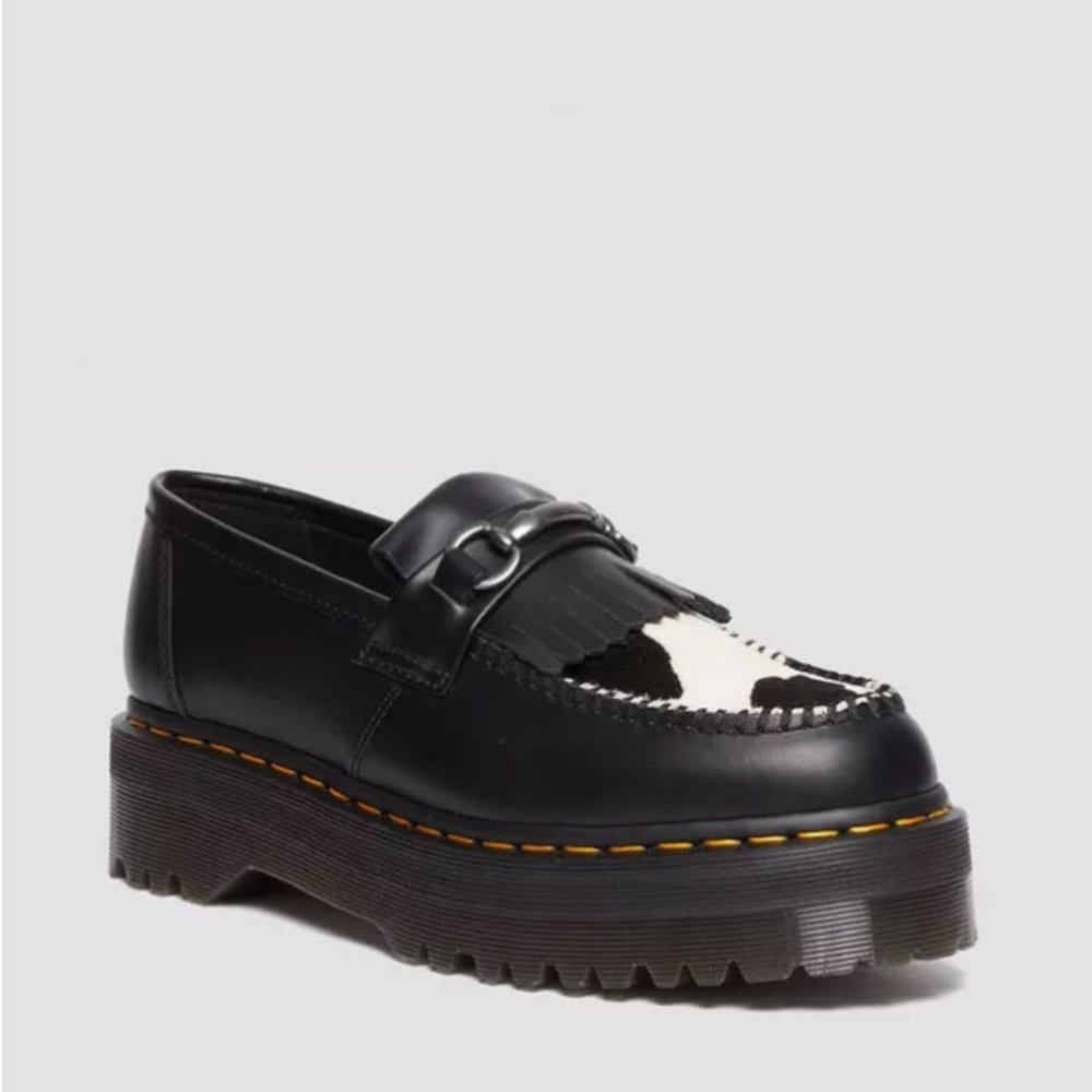 NEW Dr Martens Adrian Snaffle Leather Cow Print Platform Loafers Sz 6 - Picture 2 of 5